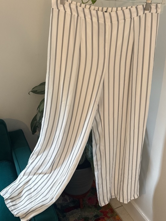 Chico's Pants - Chico’s White Wide-Leg Pants with Vertical Grey Stripes